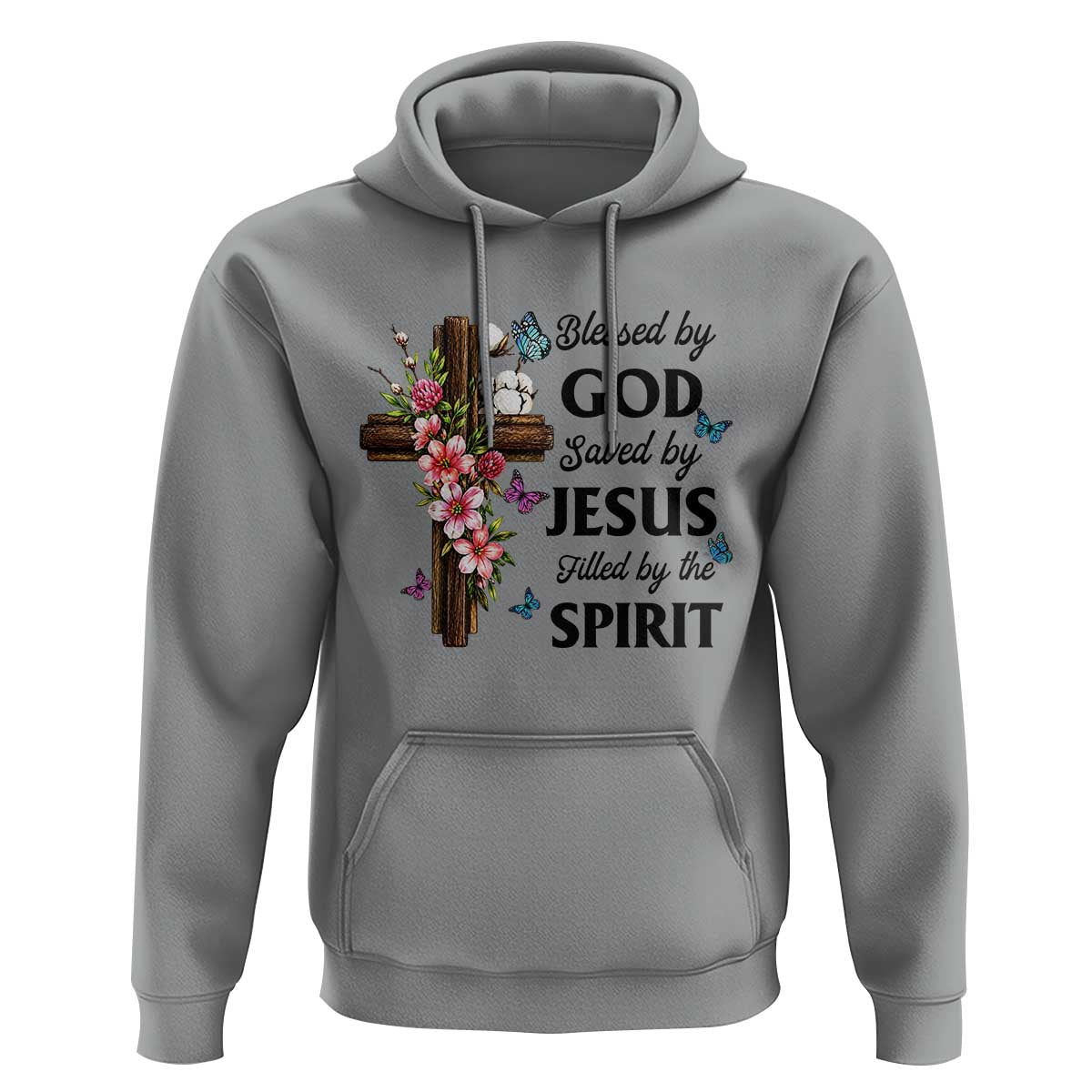 Blessed By God Saved By Jesus Hoodie Floral Cross Christian Faith Inspirational