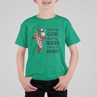 Blessed By God Saved By Jesus T Shirt For Kid Floral Cross Christian Faith Inspirational
