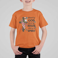 Blessed By God Saved By Jesus T Shirt For Kid Floral Cross Christian Faith Inspirational