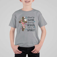 Blessed By God Saved By Jesus T Shirt For Kid Floral Cross Christian Faith Inspirational