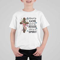 Blessed By God Saved By Jesus T Shirt For Kid Floral Cross Christian Faith Inspirational