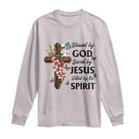 Blessed By God Saved By Jesus Long Sleeve Shirt Floral Cross Christian Faith Inspirational