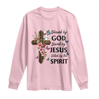 Blessed By God Saved By Jesus Long Sleeve Shirt Floral Cross Christian Faith Inspirational