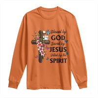 Blessed By God Saved By Jesus Long Sleeve Shirt Floral Cross Christian Faith Inspirational
