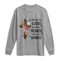 Blessed By God Saved By Jesus Long Sleeve Shirt Floral Cross Christian Faith Inspirational