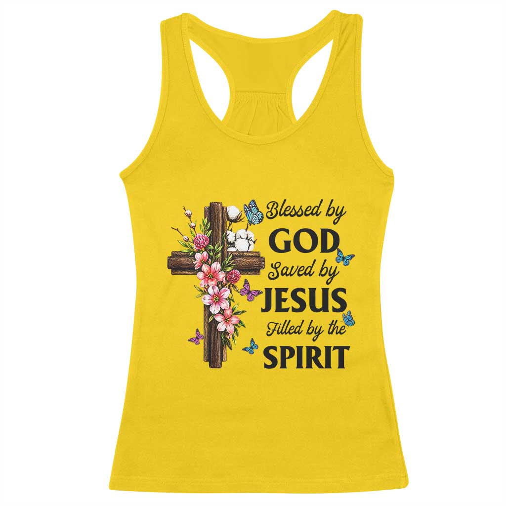 Blessed By God Saved By Jesus Racerback Tank Top Floral Cross Christian Faith Inspirational