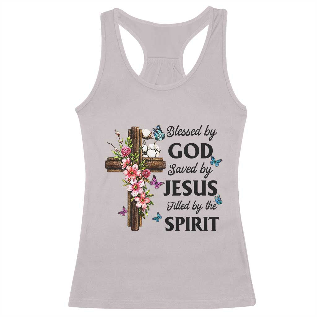 Blessed By God Saved By Jesus Racerback Tank Top Floral Cross Christian Faith Inspirational