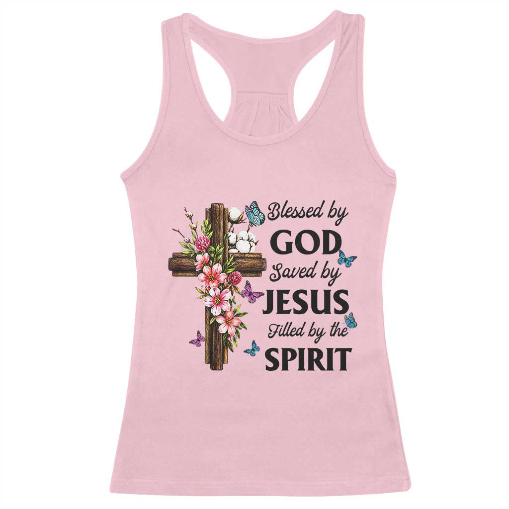 Blessed By God Saved By Jesus Racerback Tank Top Floral Cross Christian Faith Inspirational