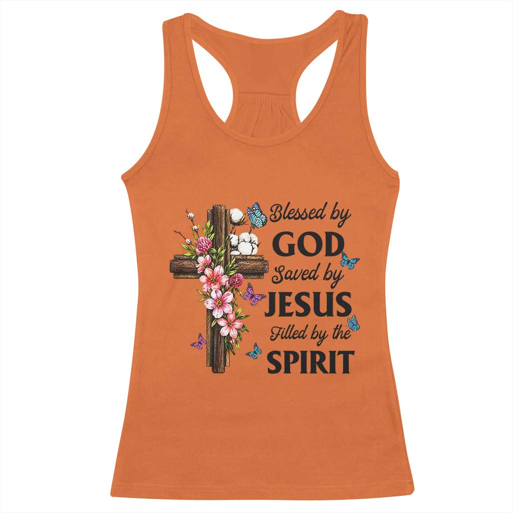 Blessed By God Saved By Jesus Racerback Tank Top Floral Cross Christian Faith Inspirational