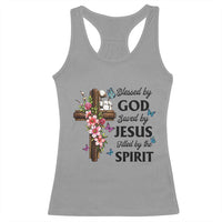 Blessed By God Saved By Jesus Racerback Tank Top Floral Cross Christian Faith Inspirational