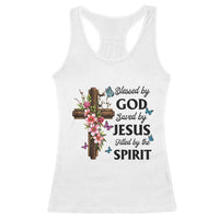 Blessed By God Saved By Jesus Racerback Tank Top Floral Cross Christian Faith Inspirational