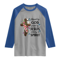 Blessed By God Saved By Jesus Raglan Shirt Floral Cross Christian Faith Inspirational
