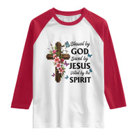 Blessed By God Saved By Jesus Raglan Shirt Floral Cross Christian Faith Inspirational