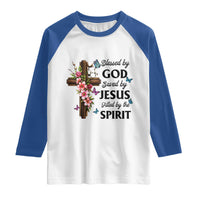 Blessed By God Saved By Jesus Raglan Shirt Floral Cross Christian Faith Inspirational