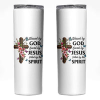 Blessed By God Saved By Jesus Skinny Tumbler Floral Cross Christian Faith Inspirational