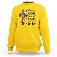 Blessed By God Saved By Jesus Sweatshirt Floral Cross Christian Faith Inspirational