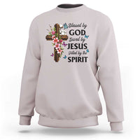 Blessed By God Saved By Jesus Sweatshirt Floral Cross Christian Faith Inspirational