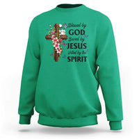 Blessed By God Saved By Jesus Sweatshirt Floral Cross Christian Faith Inspirational