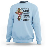 Blessed By God Saved By Jesus Sweatshirt Floral Cross Christian Faith Inspirational