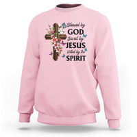 Blessed By God Saved By Jesus Sweatshirt Floral Cross Christian Faith Inspirational
