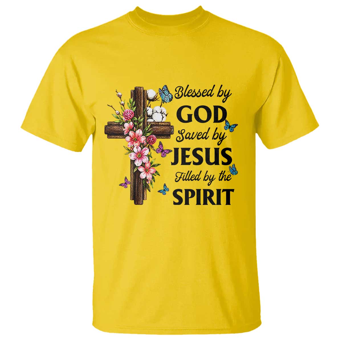 Blessed By God Saved By Jesus T Shirt Floral Cross Christian Faith Inspirational