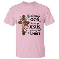 Blessed By God Saved By Jesus T Shirt Floral Cross Christian Faith Inspirational