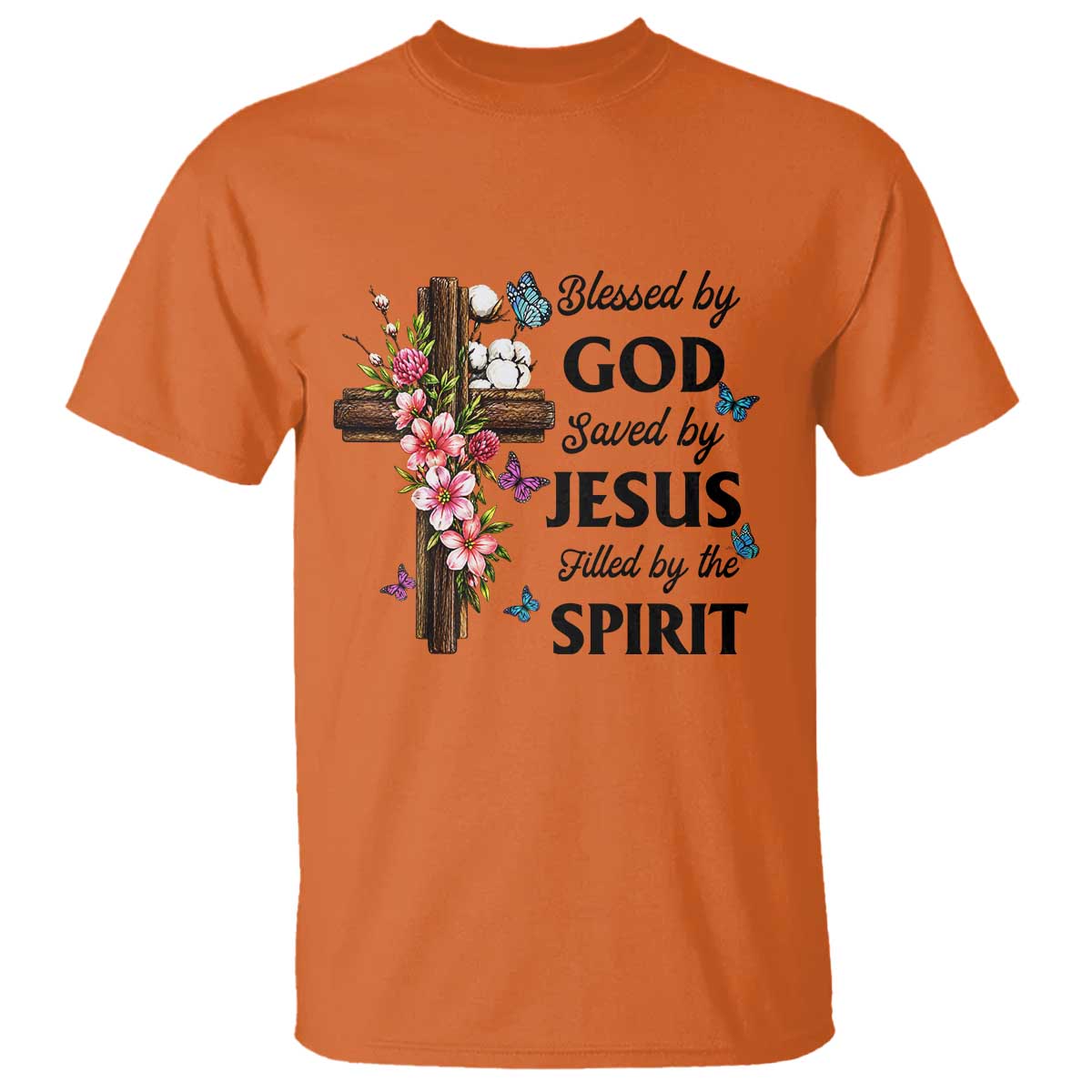 Blessed By God Saved By Jesus T Shirt Floral Cross Christian Faith Inspirational
