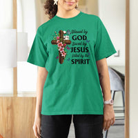 Blessed By God Saved By Jesus T Shirt For Women Floral Cross Christian Faith Inspirational