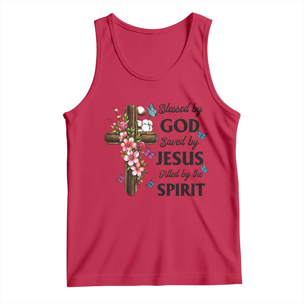 Blessed By God Saved By Jesus Tank Top Floral Cross Christian Faith Inspirational