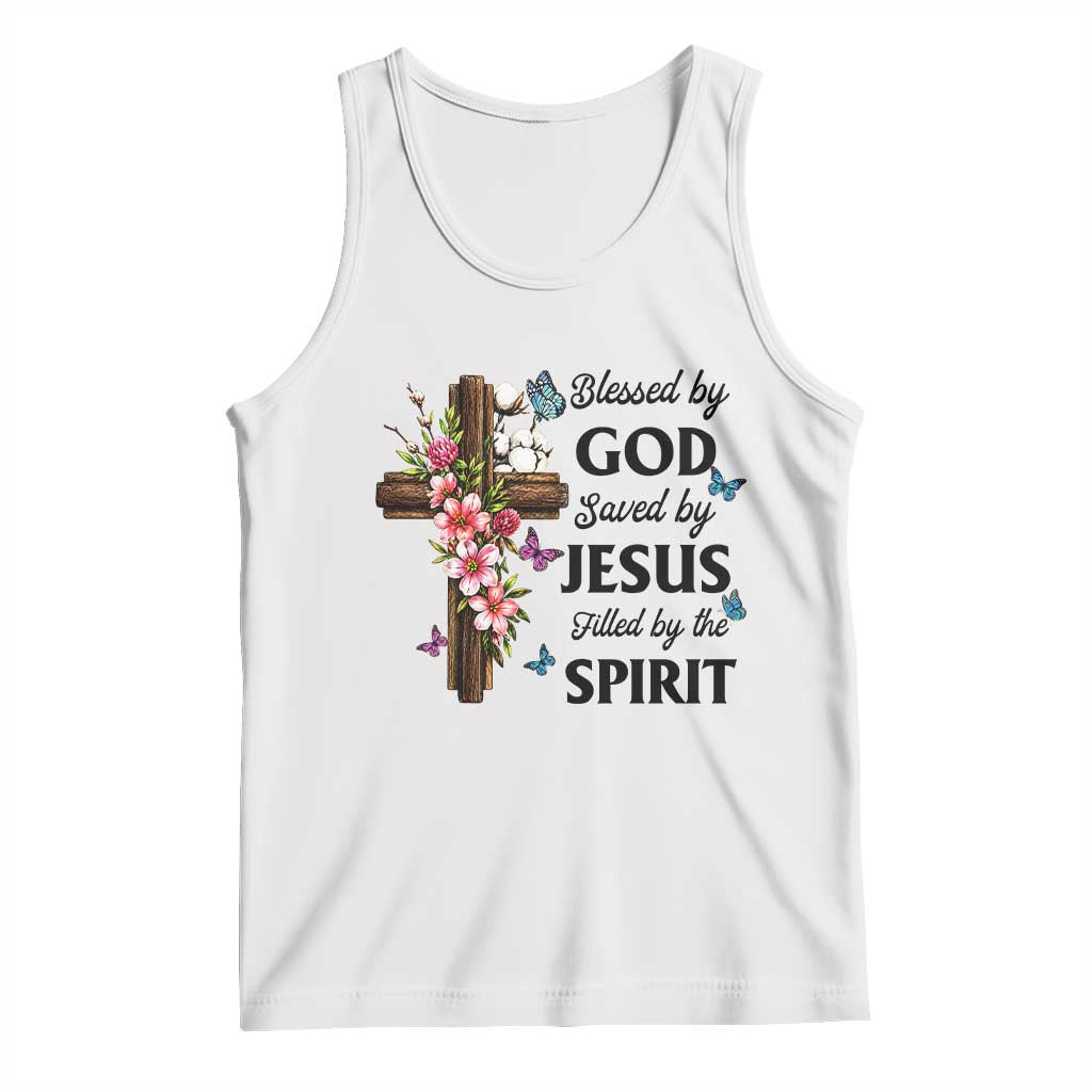 Blessed By God Saved By Jesus Tank Top Floral Cross Christian Faith Inspirational