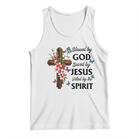 Blessed By God Saved By Jesus Tank Top Floral Cross Christian Faith Inspirational
