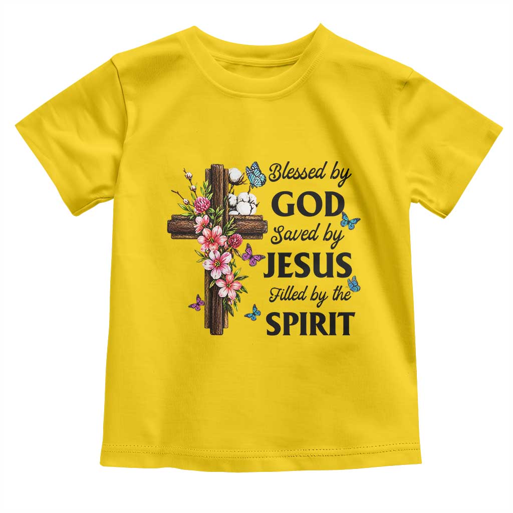 Blessed By God Saved By Jesus Toddler T Shirt Floral Cross Christian Faith Inspirational