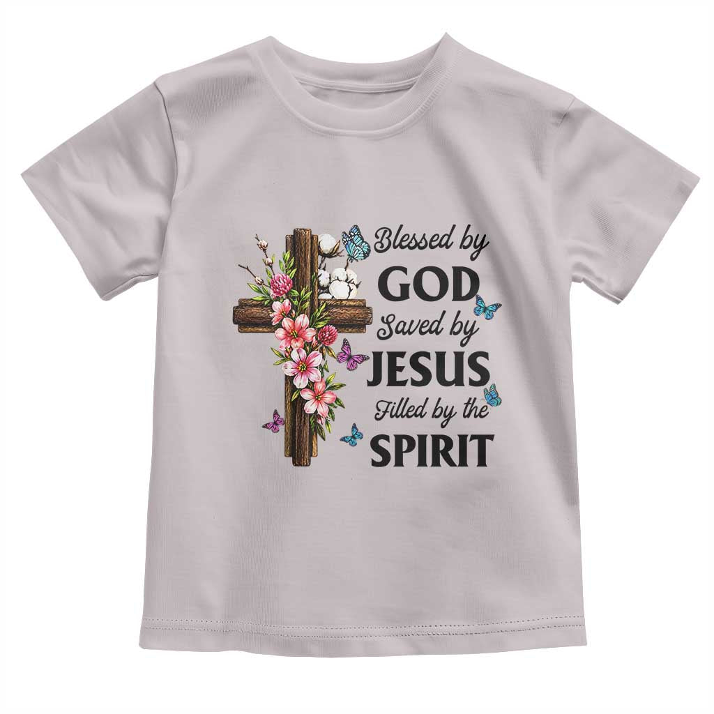 Blessed By God Saved By Jesus Toddler T Shirt Floral Cross Christian Faith Inspirational