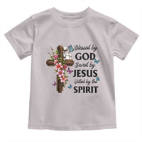 Blessed By God Saved By Jesus Toddler T Shirt Floral Cross Christian Faith Inspirational