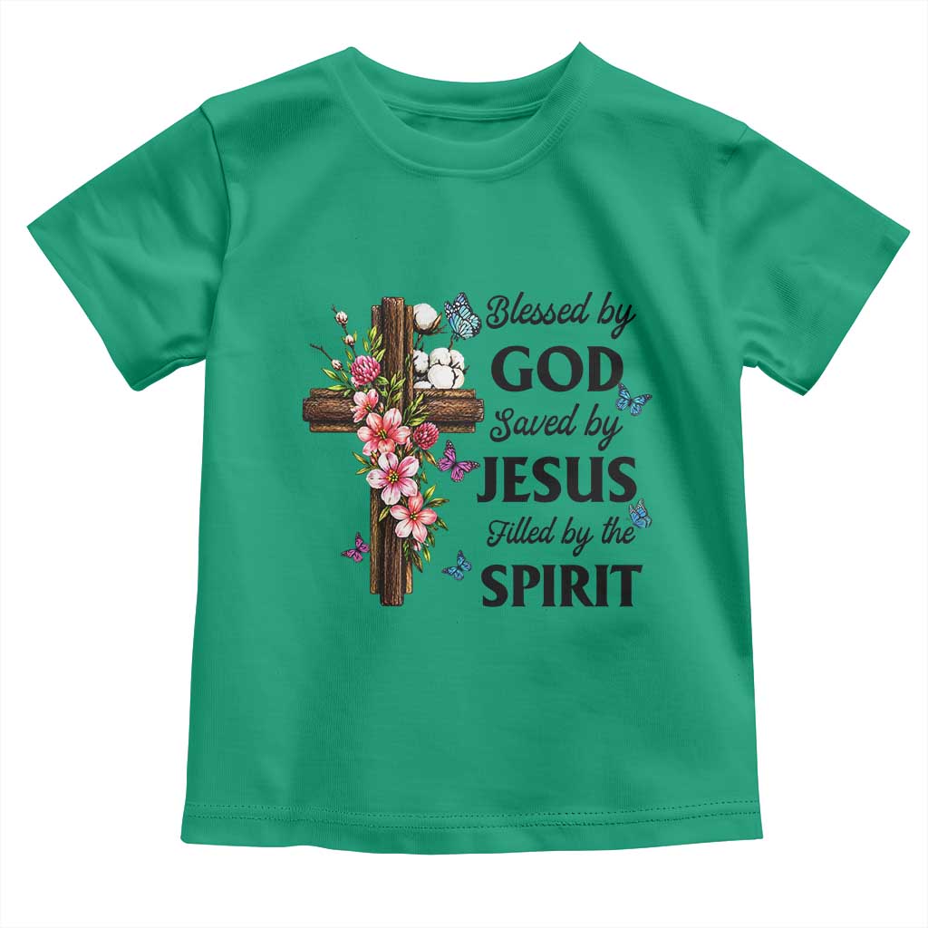 Blessed By God Saved By Jesus Toddler T Shirt Floral Cross Christian Faith Inspirational
