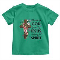 Blessed By God Saved By Jesus Toddler T Shirt Floral Cross Christian Faith Inspirational