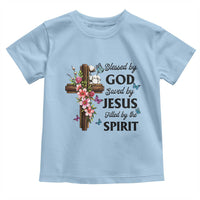 Blessed By God Saved By Jesus Toddler T Shirt Floral Cross Christian Faith Inspirational