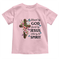 Blessed By God Saved By Jesus Toddler T Shirt Floral Cross Christian Faith Inspirational