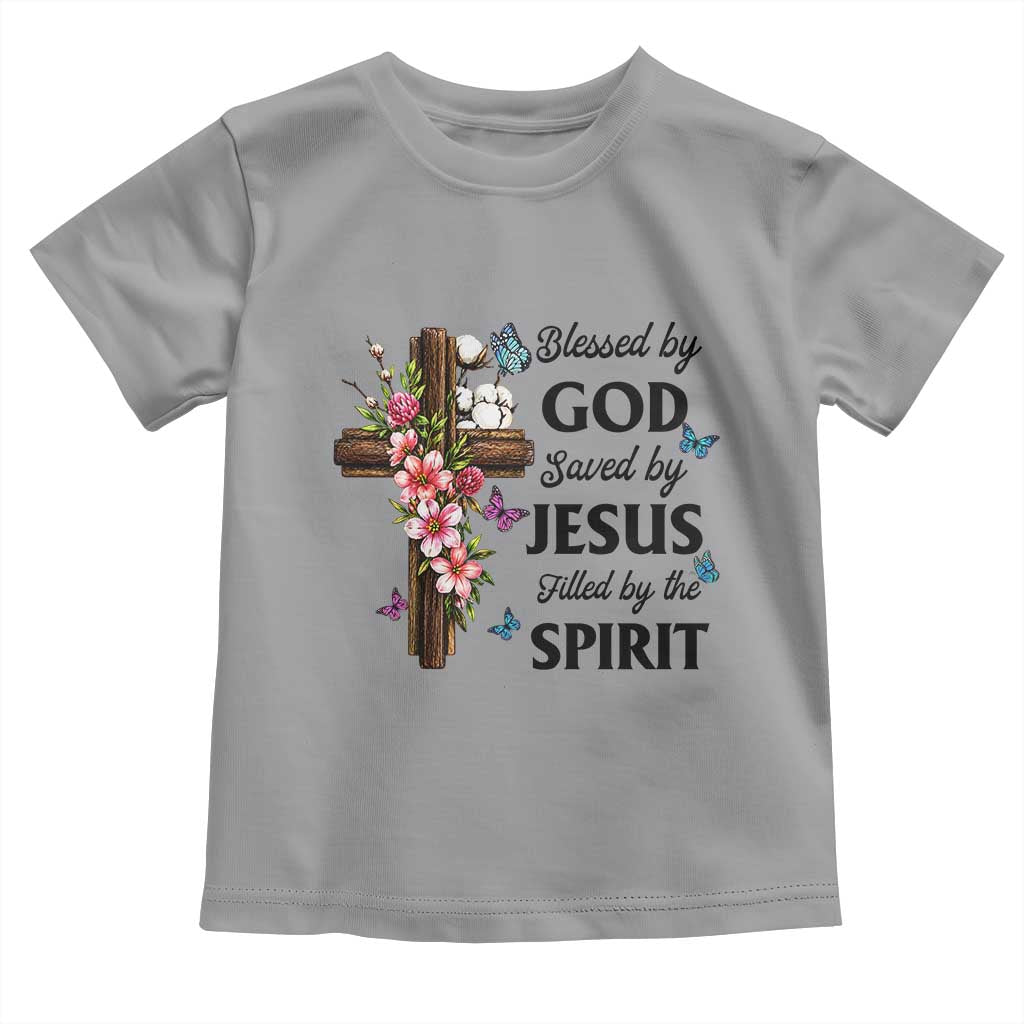 Blessed By God Saved By Jesus Toddler T Shirt Floral Cross Christian Faith Inspirational