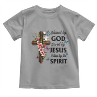 Blessed By God Saved By Jesus Toddler T Shirt Floral Cross Christian Faith Inspirational