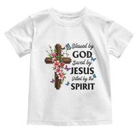 Blessed By God Saved By Jesus Toddler T Shirt Floral Cross Christian Faith Inspirational