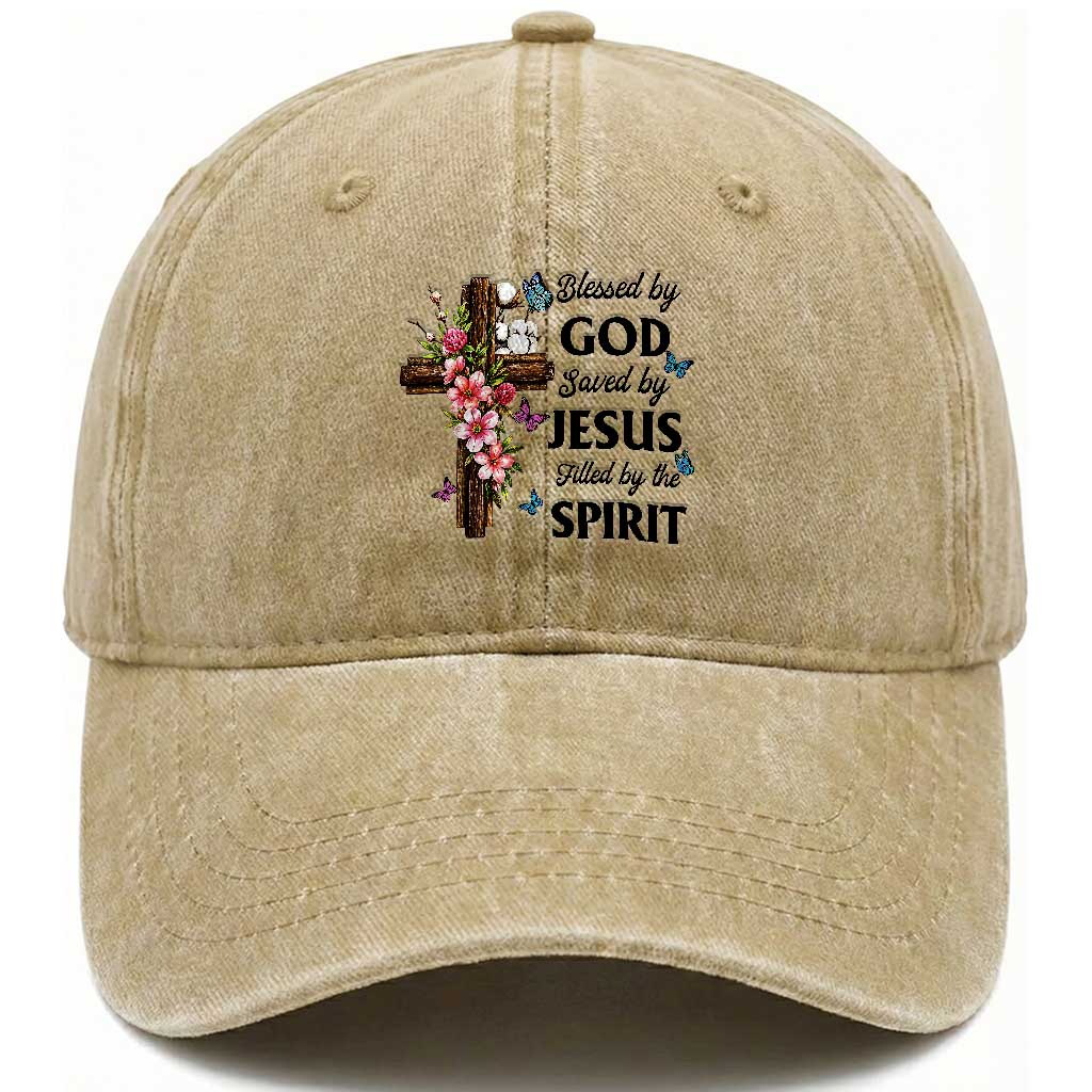 Blessed By God Saved By Jesus Washed Cotton Baseball Cap Floral Cross Christian Faith Inspirational