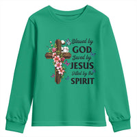 Blessed By God Saved By Jesus Youth Sweatshirt Floral Cross Christian Faith Inspirational