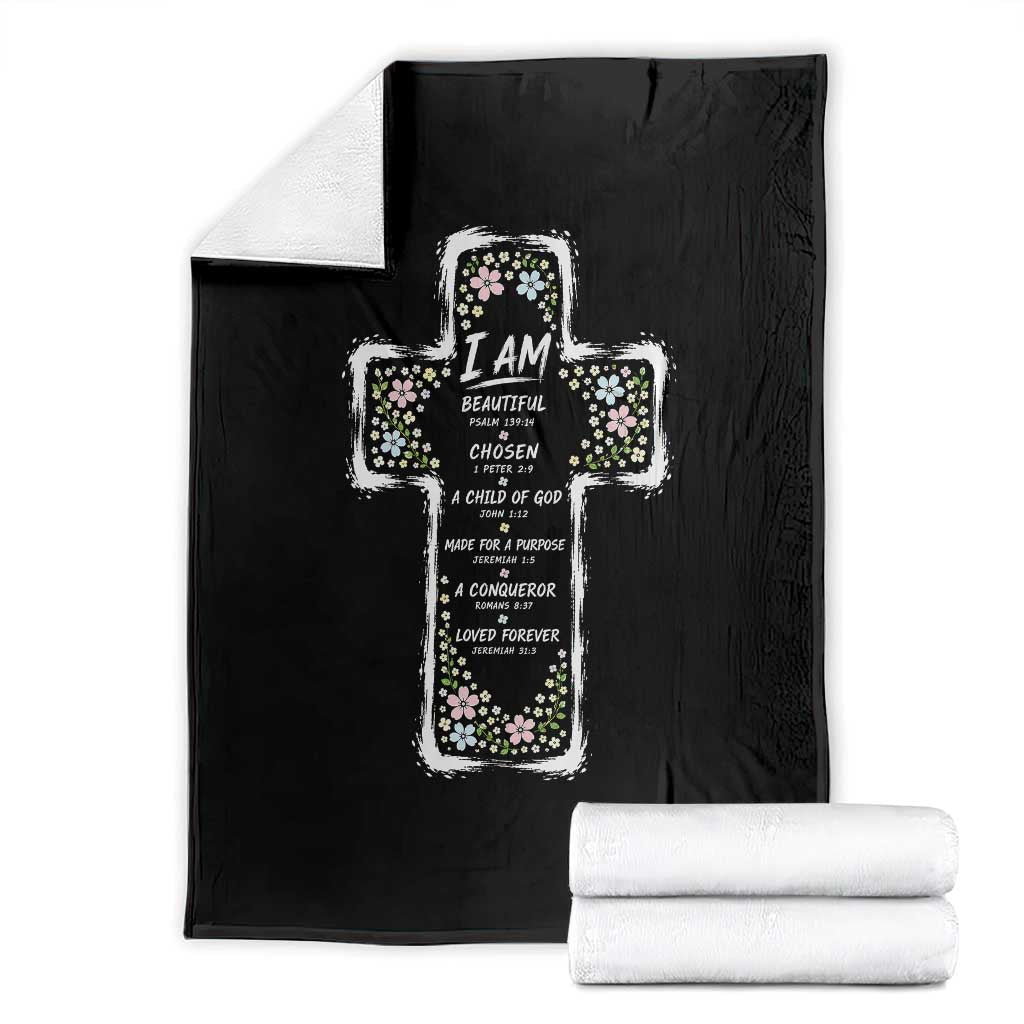 Christian Floral Cross Affirmation Throw Blanket Bible Verse Inspirational Faith Girl Christening Floral