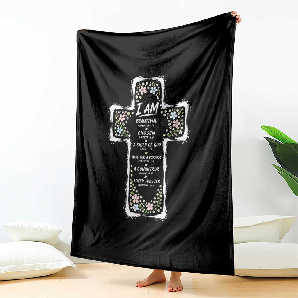 Christian Floral Cross Affirmation Throw Blanket Bible Verse Inspirational Faith Girl Christening Floral