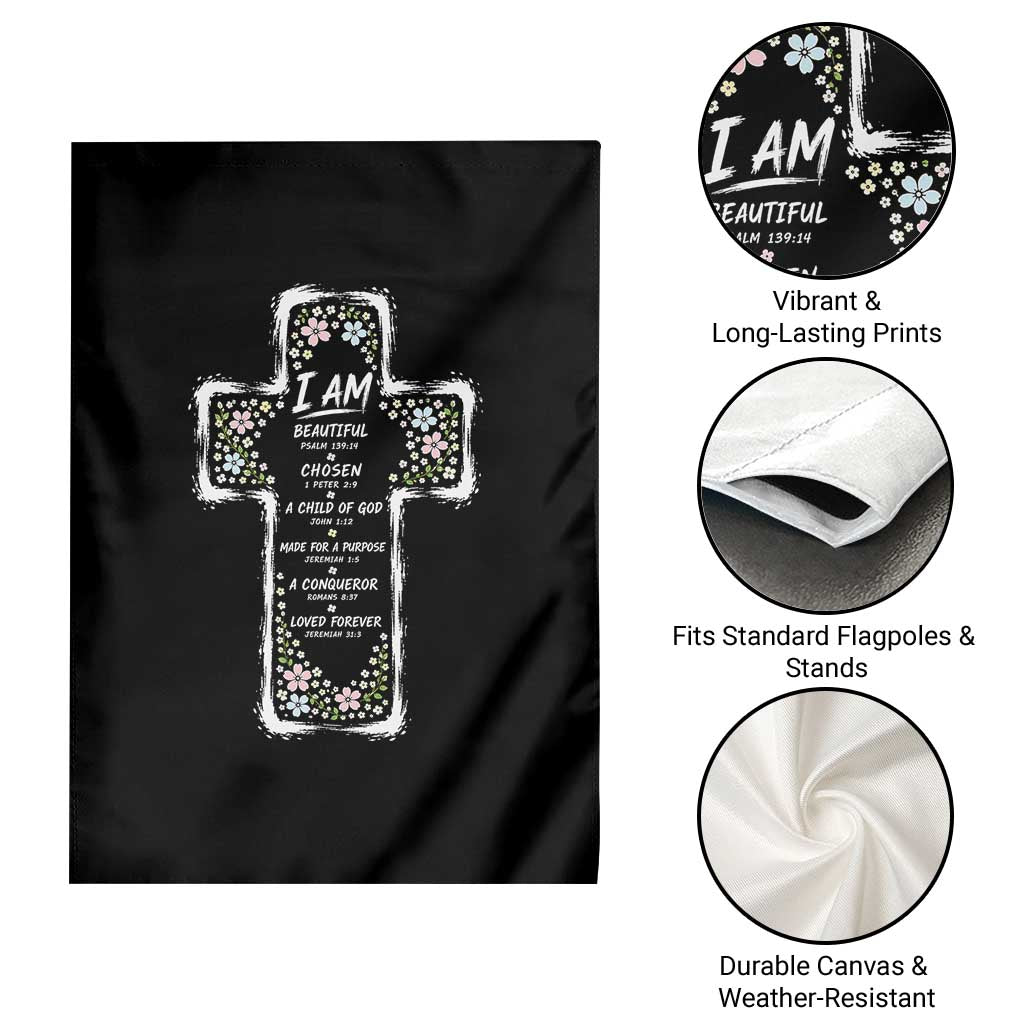 Christian Floral Cross Affirmation Garden Flag Bible Verse Inspirational Faith Girl Christening Floral