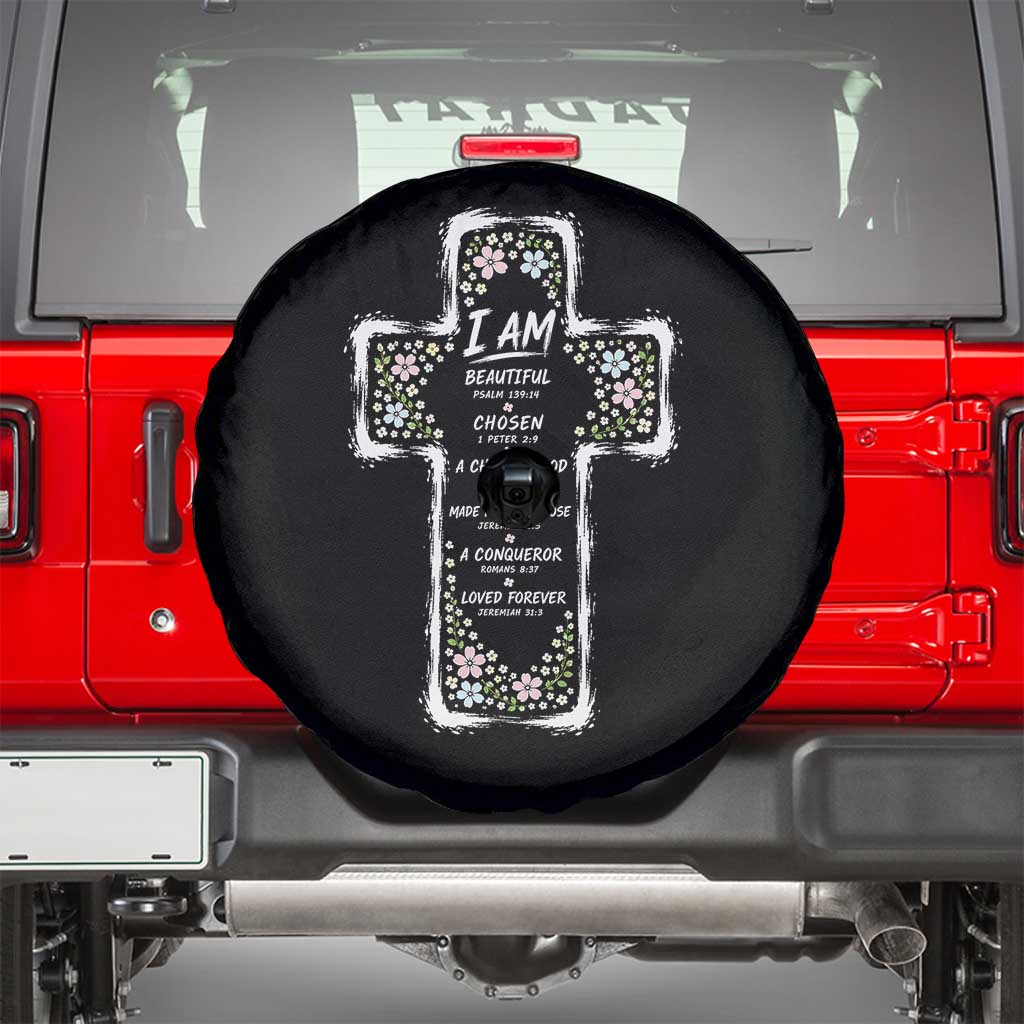 Christian Floral Cross Affirmation Spare Tire Cover Bible Verse Inspirational Faith Girl Christening Floral