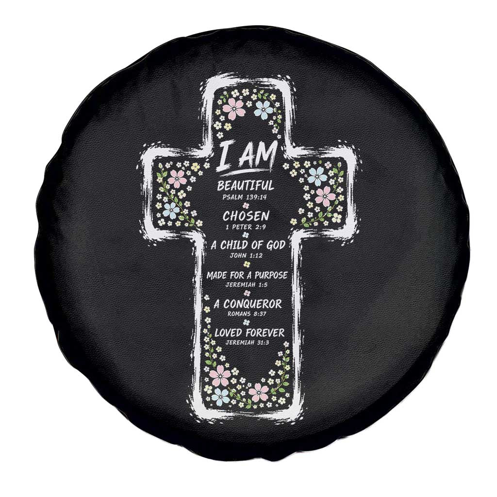 Christian Floral Cross Affirmation Spare Tire Cover Bible Verse Inspirational Faith Girl Christening Floral