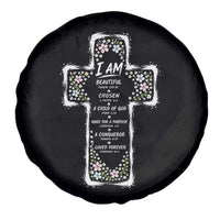 Christian Floral Cross Affirmation Spare Tire Cover Bible Verse Inspirational Faith Girl Christening Floral