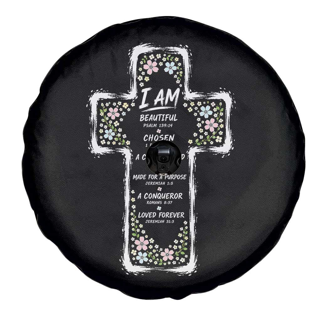 Christian Floral Cross Affirmation Spare Tire Cover Bible Verse Inspirational Faith Girl Christening Floral